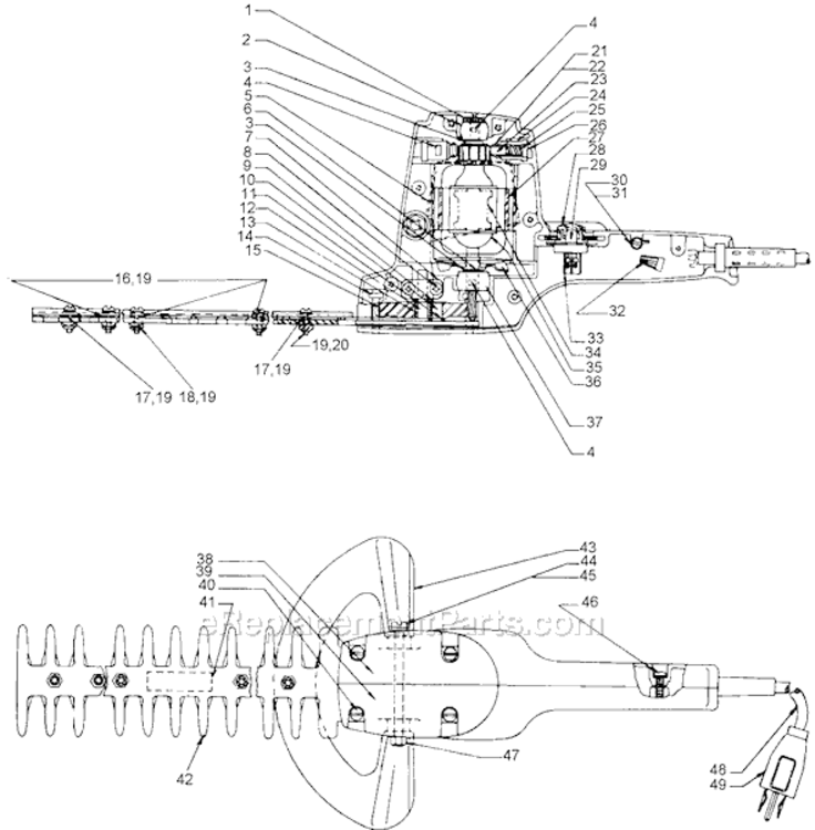 Page A Diagram and Parts List for Type 1 Black and Decker Hedge Trimmer